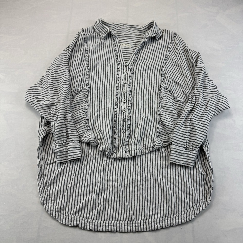 We The Free Linen Blend Striped Tunic Blouse Women's Medium Boho Oversized